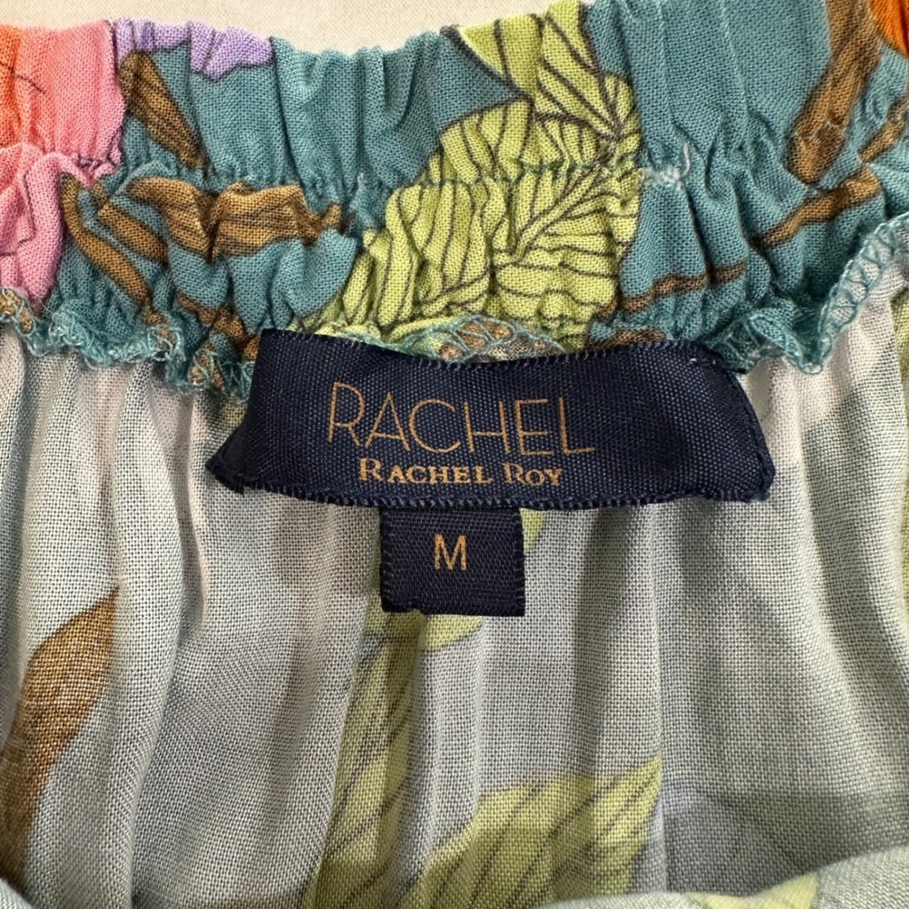 Rachel Rachel Roy Floral Wrap Skirt High Low Ruffle Midi M Blue Tropical Boho - Picture 3 of 6